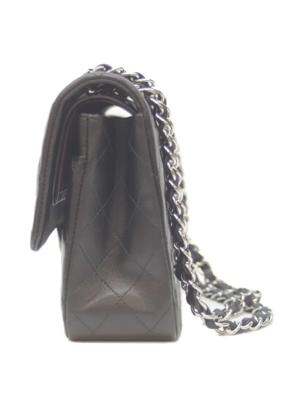 Chanel 21 Black Rum Silver Double Flap Quilted 25